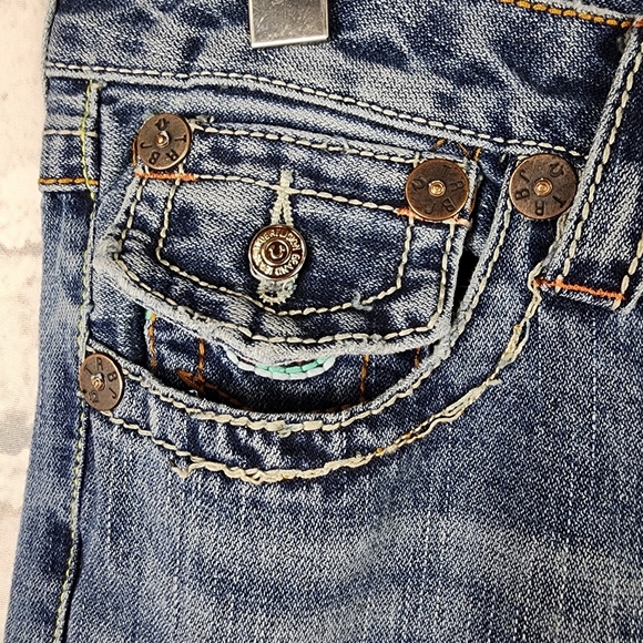 True Religion Joey Rainbow Stitch Low Rise Distressed Bootcut Jeans Blue Size 29 - Picture 8 of 15